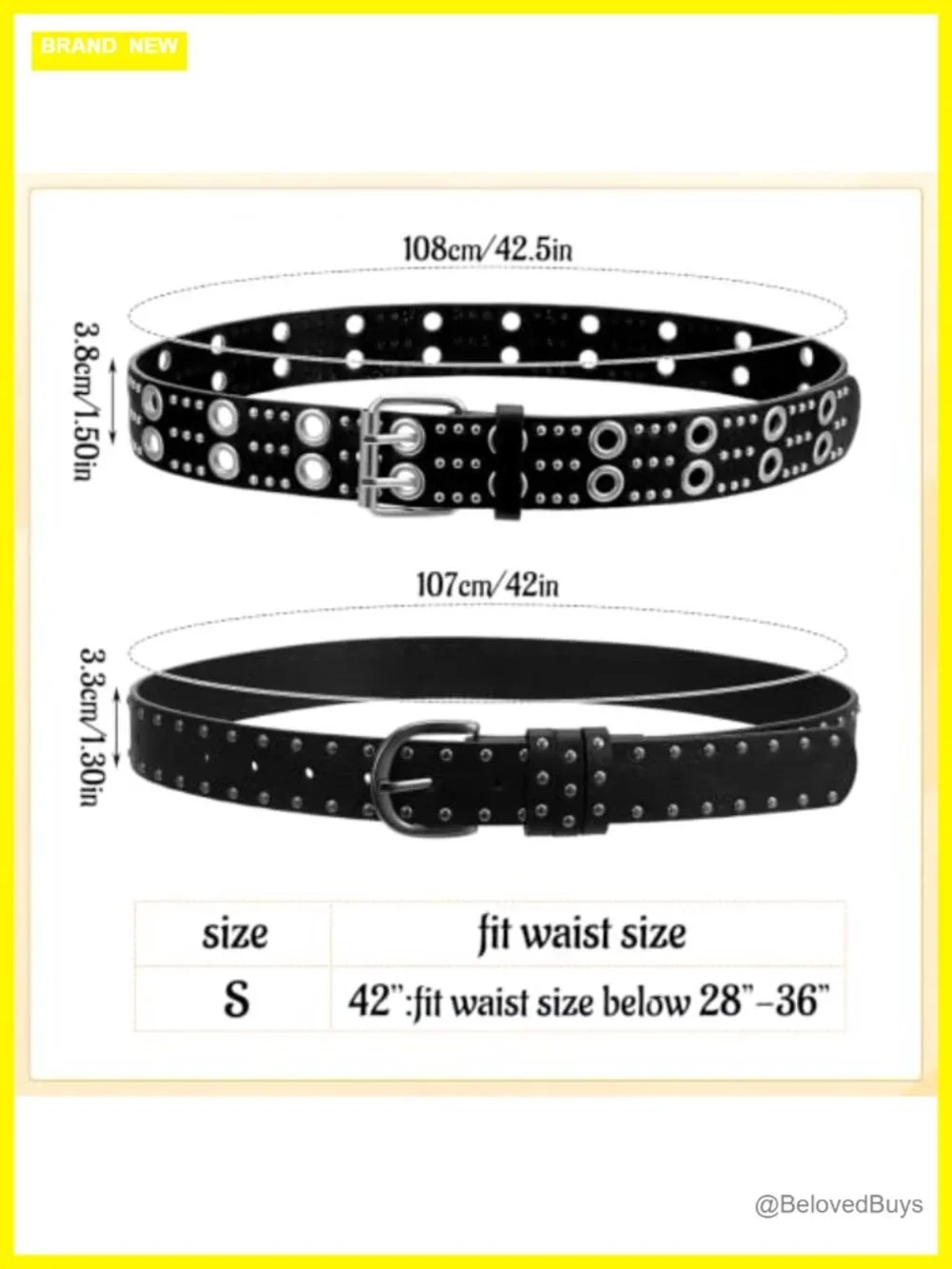 2 Pack Studded Belts Women Faux Leather Punk Rivet Belt Set